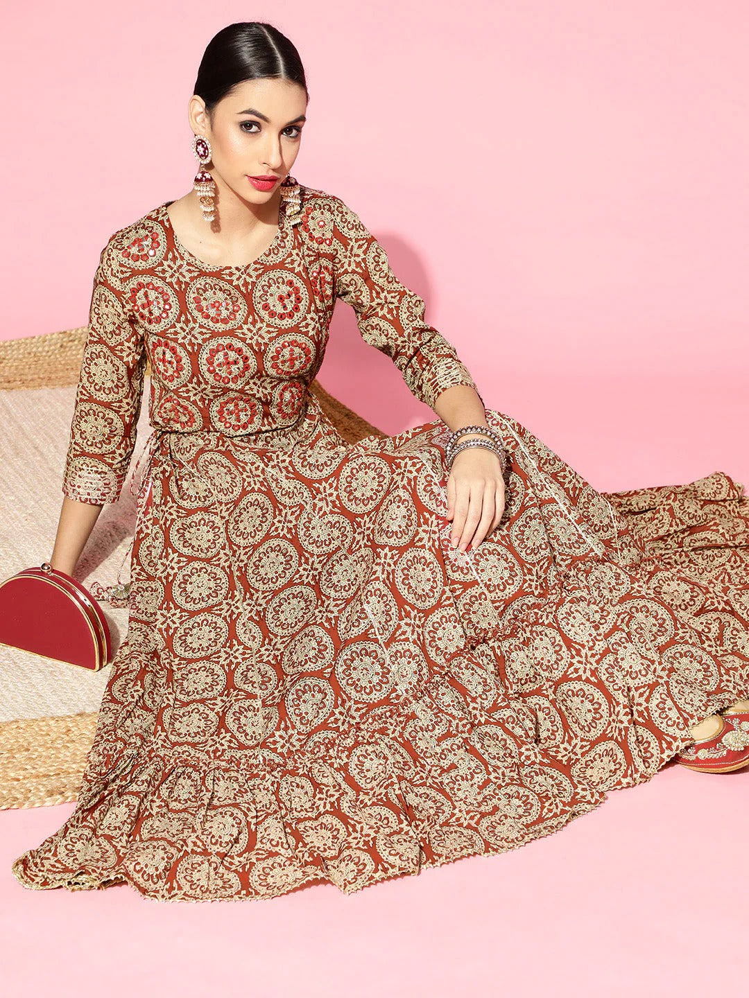 Floral Olive Polyester Kurtas for Women at Soch